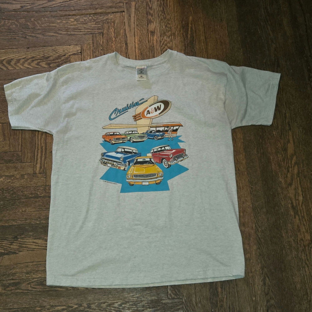 Vintage A&W Root Beer Crusisin T-Shirt Men's XL 1995 Classic Cars Advertisement